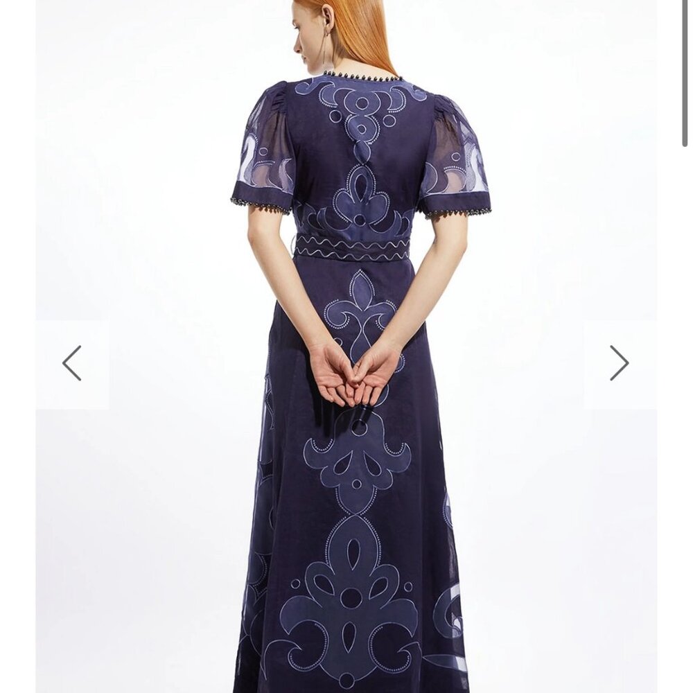 Karen Millen  Baroque Applique Linen Organdie Woven Maxi Dress - Picture 2 of 5